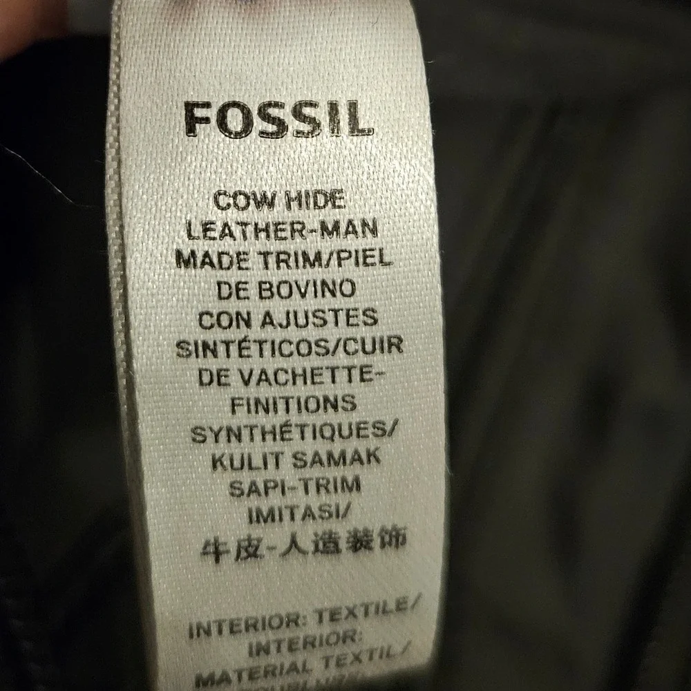 Fossil Black Sam Leather Shopper Crossbody Hobo Bag Brass Hardware Key Charm